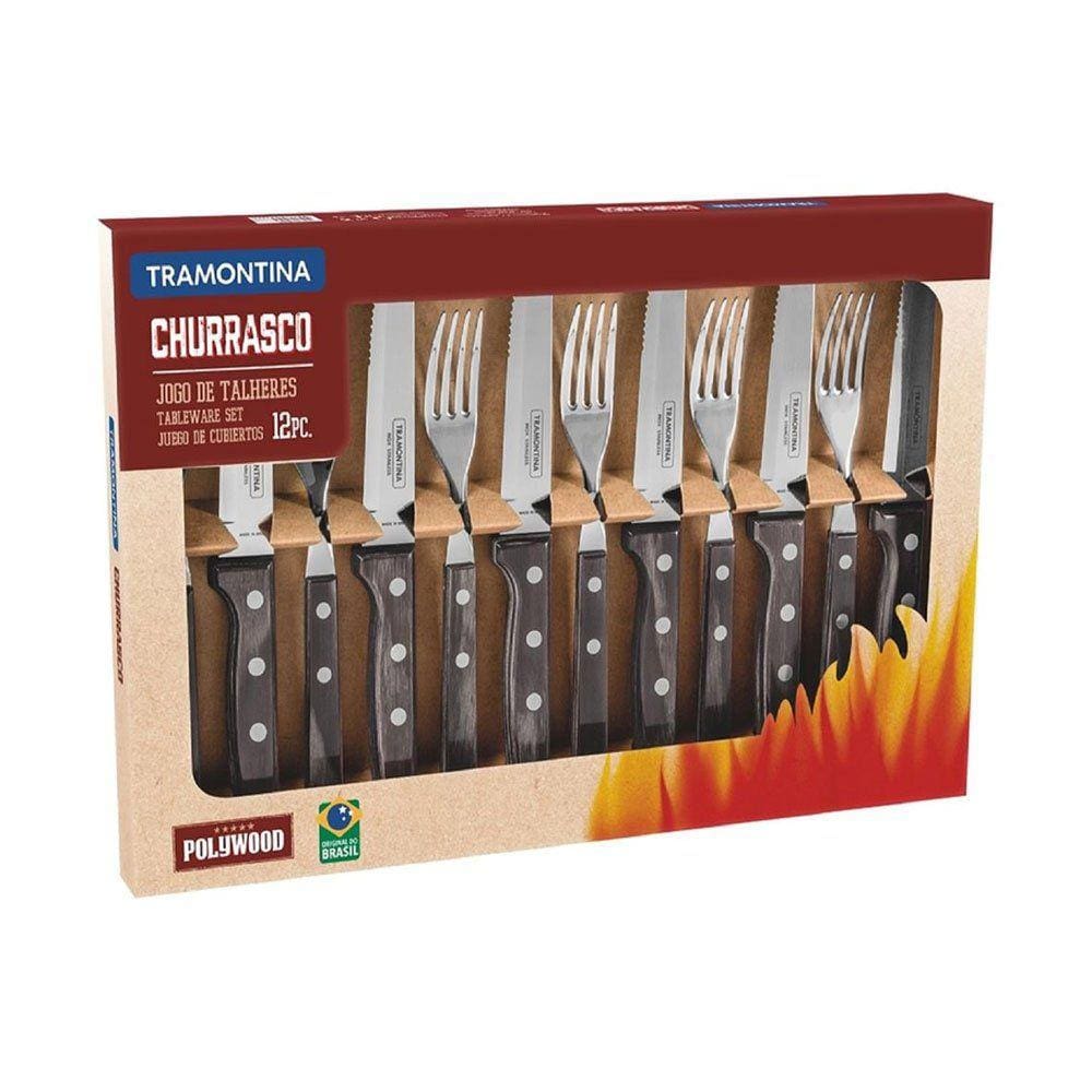 Jogo de Talheres para Churrasco 12 Peças Jumbo Polywood Tramontina