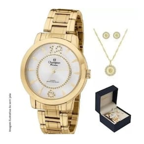 Kit Relogio Feminino Champion Ch24259d Com Semi Joia