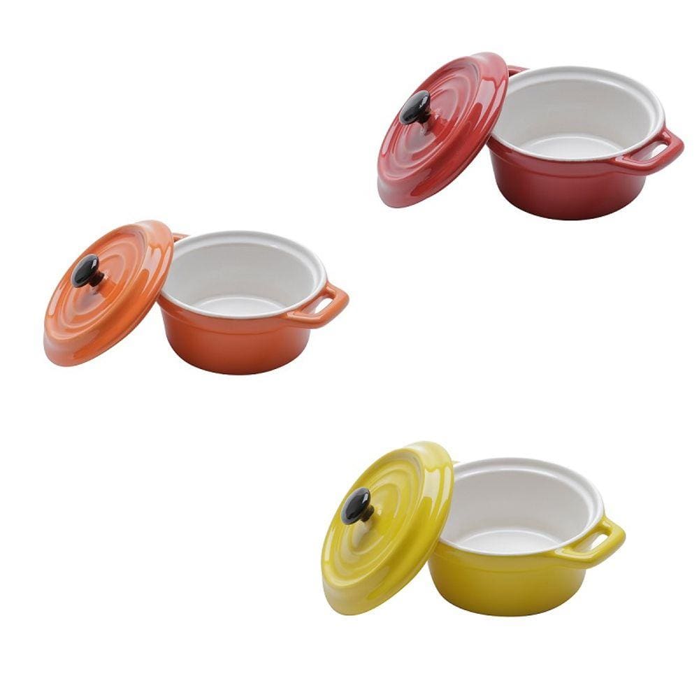 Conjunto de 3 mini panelas redondas porcelana A, com tampa - 12,7cm