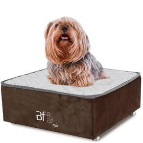 Cama para Cachorro e Gato Caminha em Suede Marrom + Lençol Impermeável Branco 60X60x24cm BF Colchões