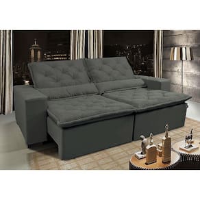 Sofá Lisboa 2,52m Retrátil, Reclinável com Molas no Assento Tecido Suede Velusoft Grafite - Cama InBox