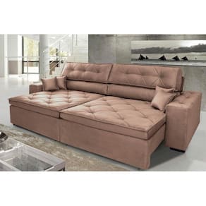 Sofá Austin 2,62m Retrátil, Reclinável com Molas no Assento e Almofadas, Tecido Suede Castor