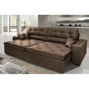 Sofá Austin 3,02m Retrátil, Reclinável com Molas no Assento e Almofadas, Tecido Suede Café