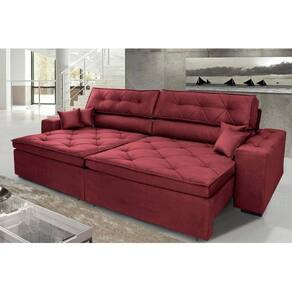 Sofá Austin 2,62m Retrátil, Reclinável com Molas no Assento e Almofadas, Tecido Suede Vinho