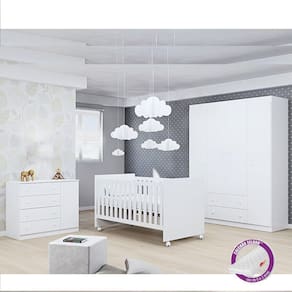 Quarto Ana Helena Com Guarda Roupa + Cômoda + Berço + Colchão Phoenix Baby