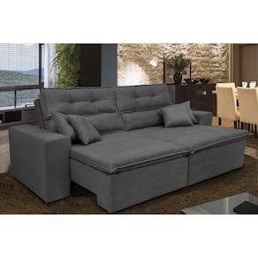 Sofá Cairo 2,32m Retrátil, Reclinável Tecido Suede Cinza
