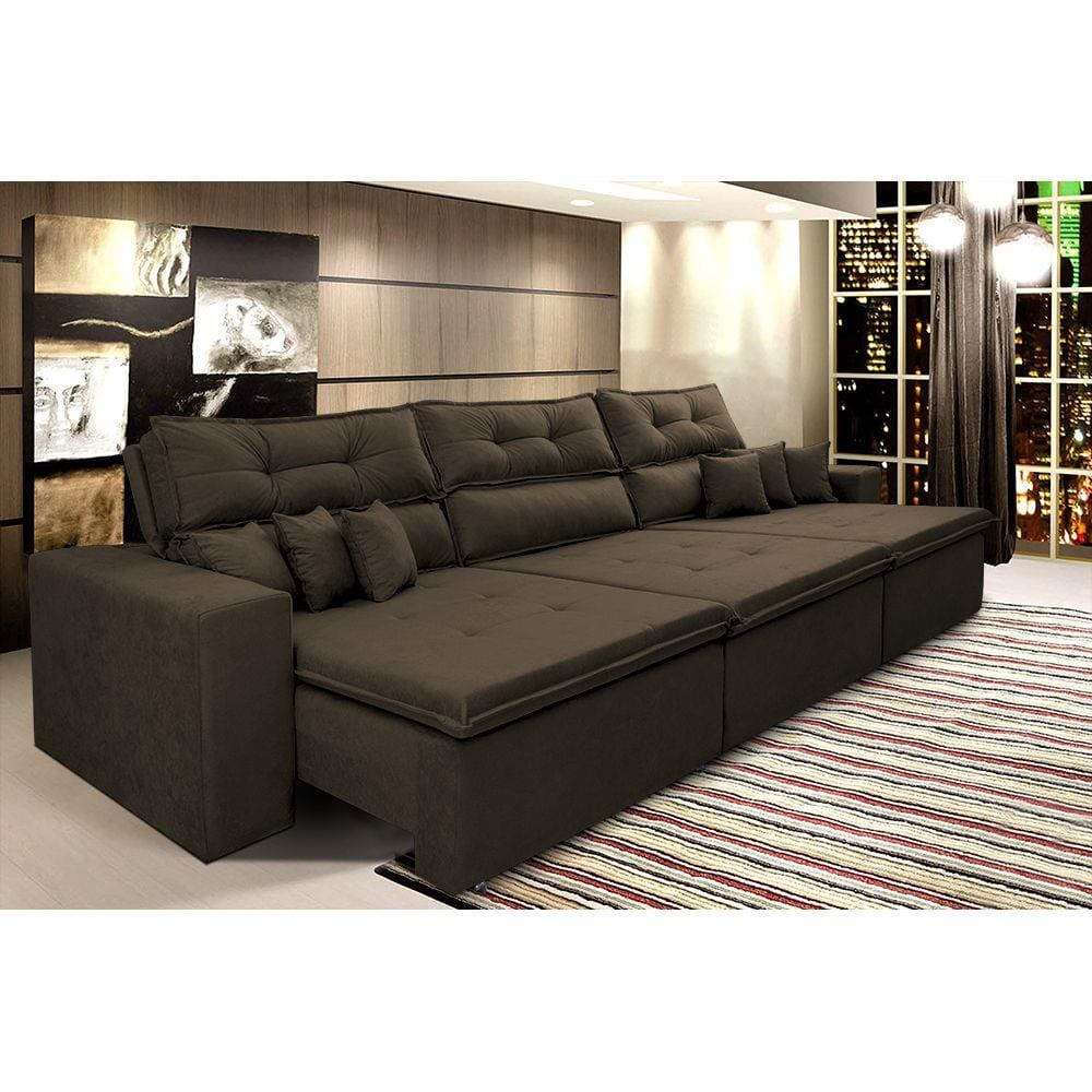 Sofá Cairo 3,52m Retrátil, Reclinável Tecido Suede Azul