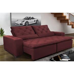 Sofá Magnum 2,82m Retrátil, Reclinável com Molas no Assento e Almofadas Lombar Tecido Suede Velusoft Vinho - Cama InBox