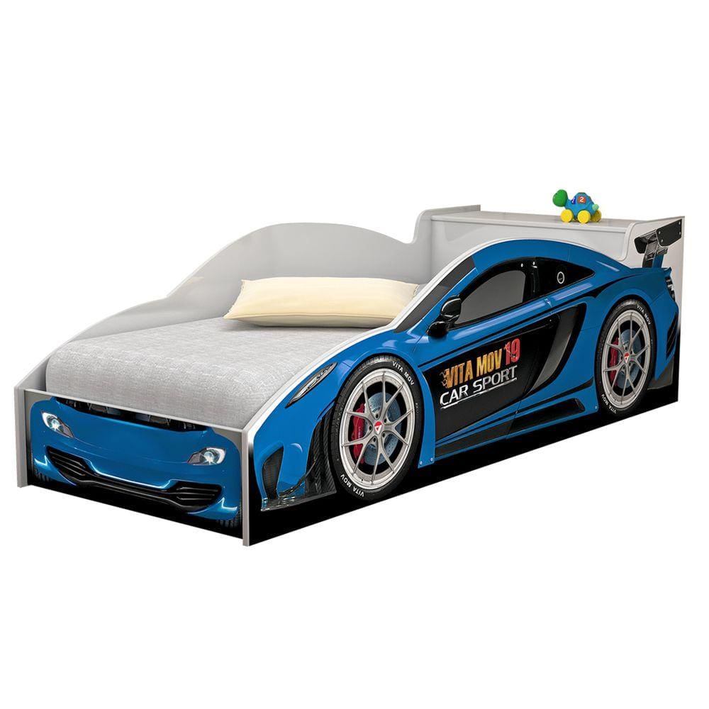 Cama Quarto Carro Infantil Baú Com Colchao Grade de Proteção