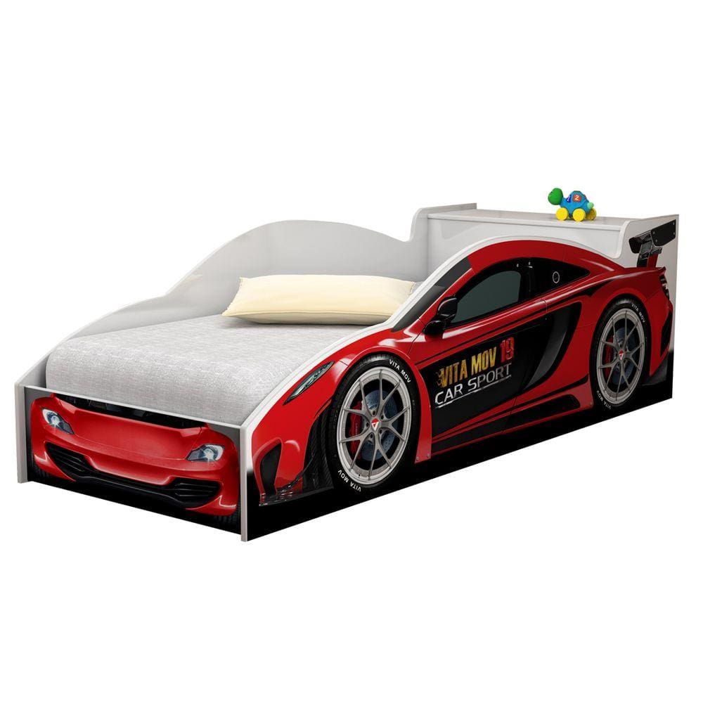 Cama Quarto Carro Infantil Baú Com Colchao Grade de Proteção