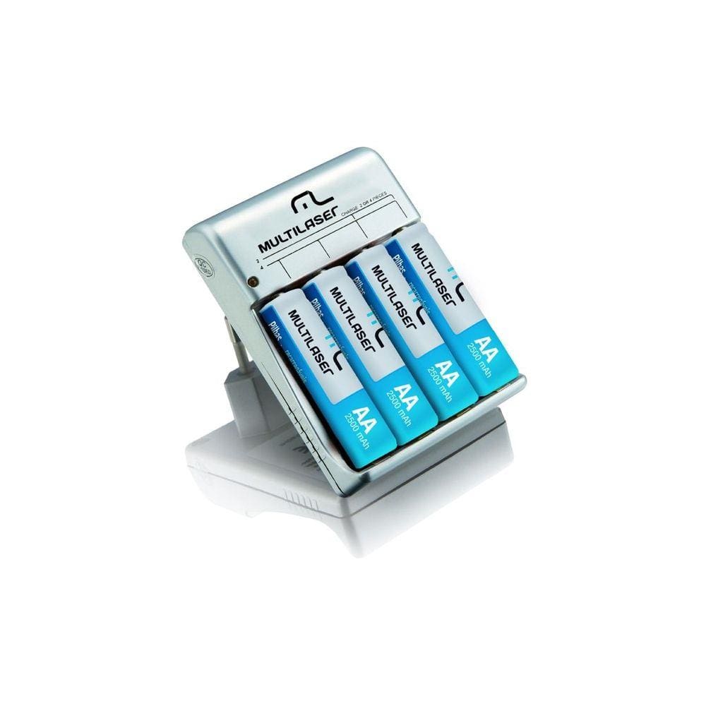 Carregador de Pilhas Multilaser AA/AAA - com 4 pilhas AA 2500mAh - CB054