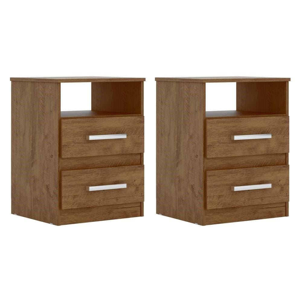 Kit 2 Mesa de Cabeceira Gavetas Apolo Castanho/Avelã Wood - Moval