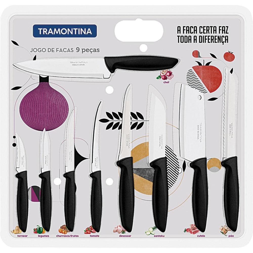 Conjunto de 9 Facas Tramontina Plenus 23498/048 - Preto