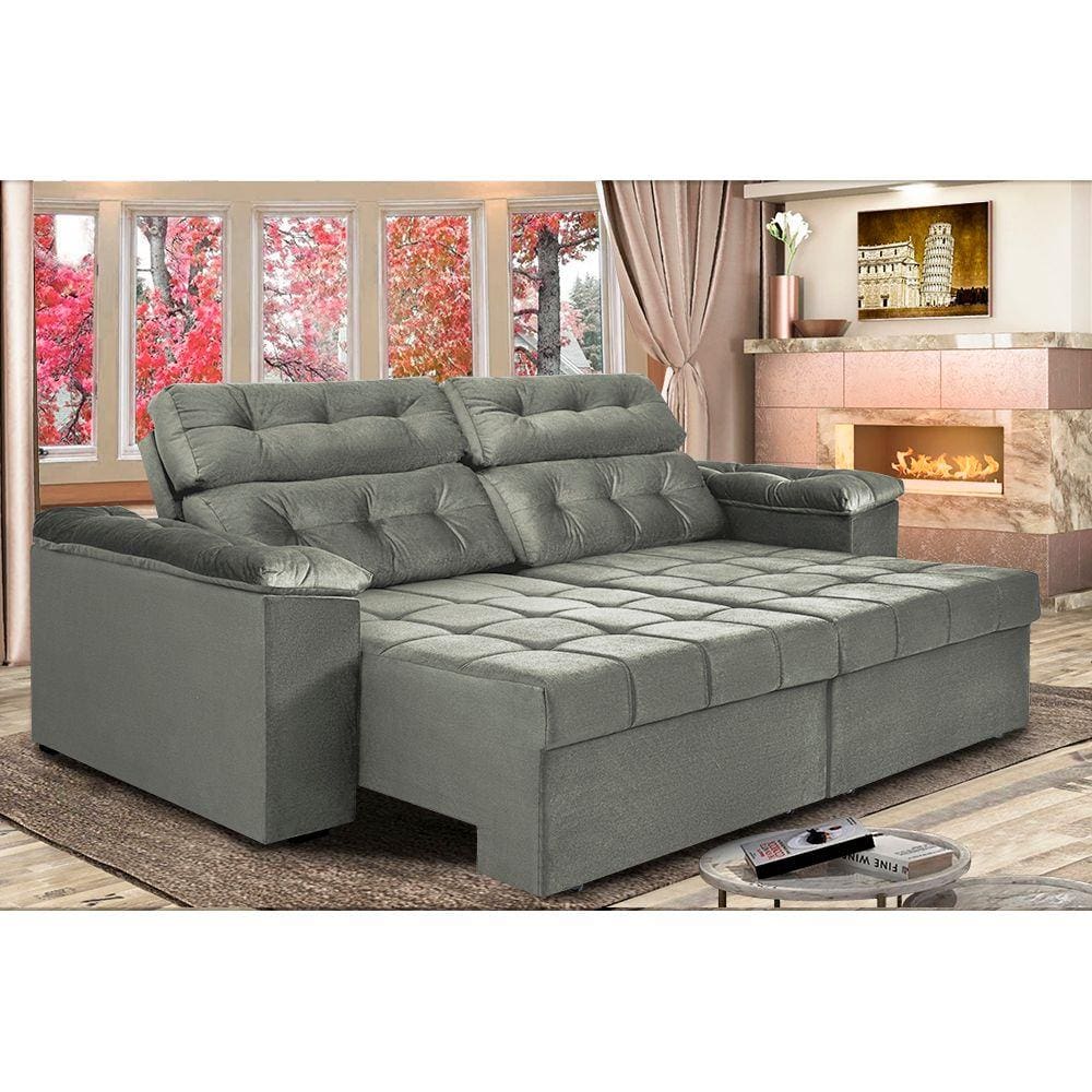 Sofá New Itália 2,72 Mts Retrátil e Reclinável Tecido Suede - Cama InBox