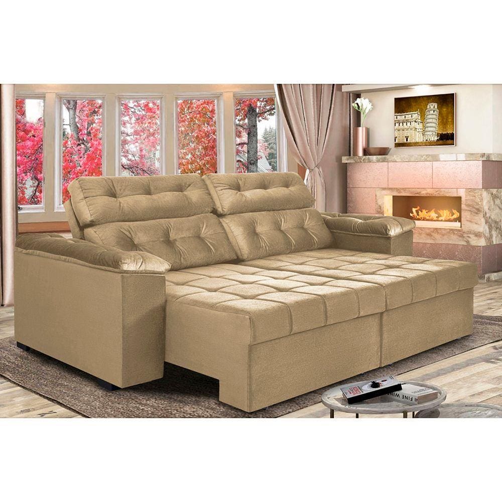 Sofá New Itália 2,72 Mts Retrátil e Reclinável Tecido Suede - Cama InBox