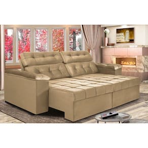 Sofá New Itália 2,72 Mts Retrátil e Reclinável Tecido Suede - Cama InBox