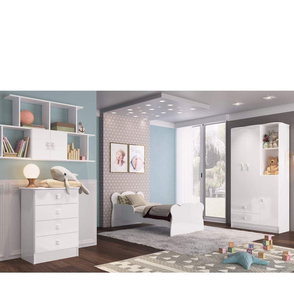 Quarto Infantil Completo Docinho com Guarda Roupa 3 Portas, Cômoda, Mini Cama e Nicho Espresso Móveis