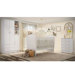 Quarto de Bebê Completo Pimpolho com Guarda Roupa 3 Portas, Cômoda e Berço Espresso Móveis
