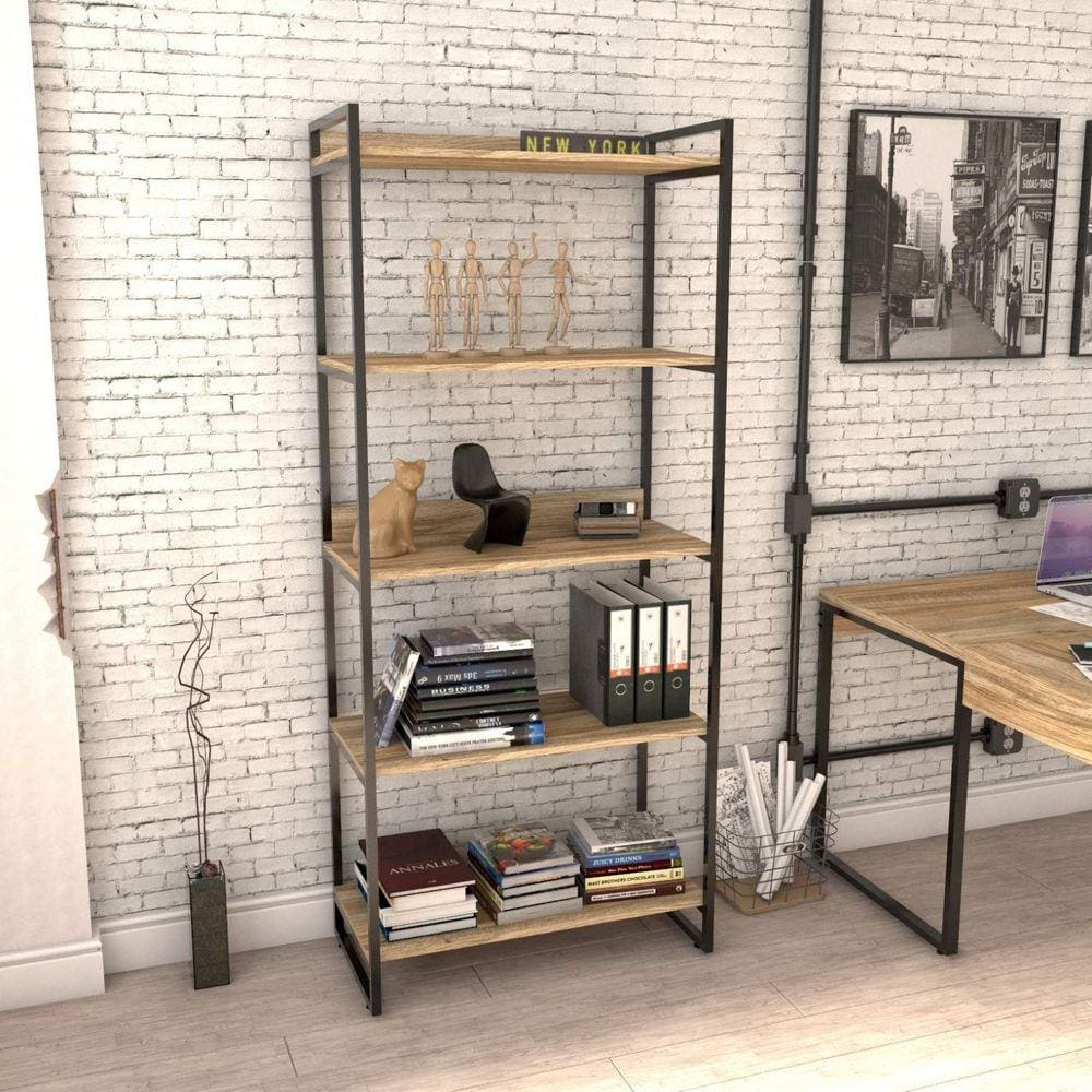 Estante Multiuso 5 Prateleiras 187cmx80cm Industrial Kuadra Compace Carvalho