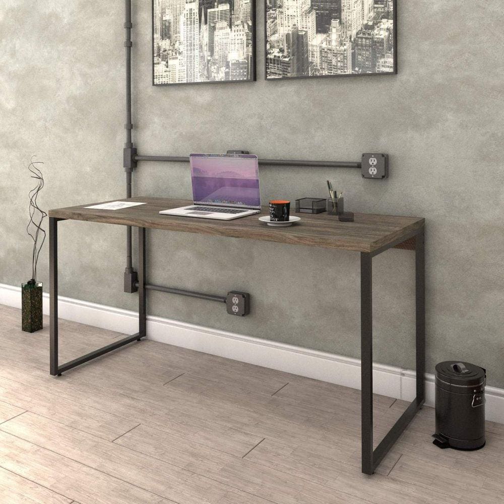 Mesa para Escritório Diretor Estilo Industrial 1,50m Kuadra Carvalho Dark