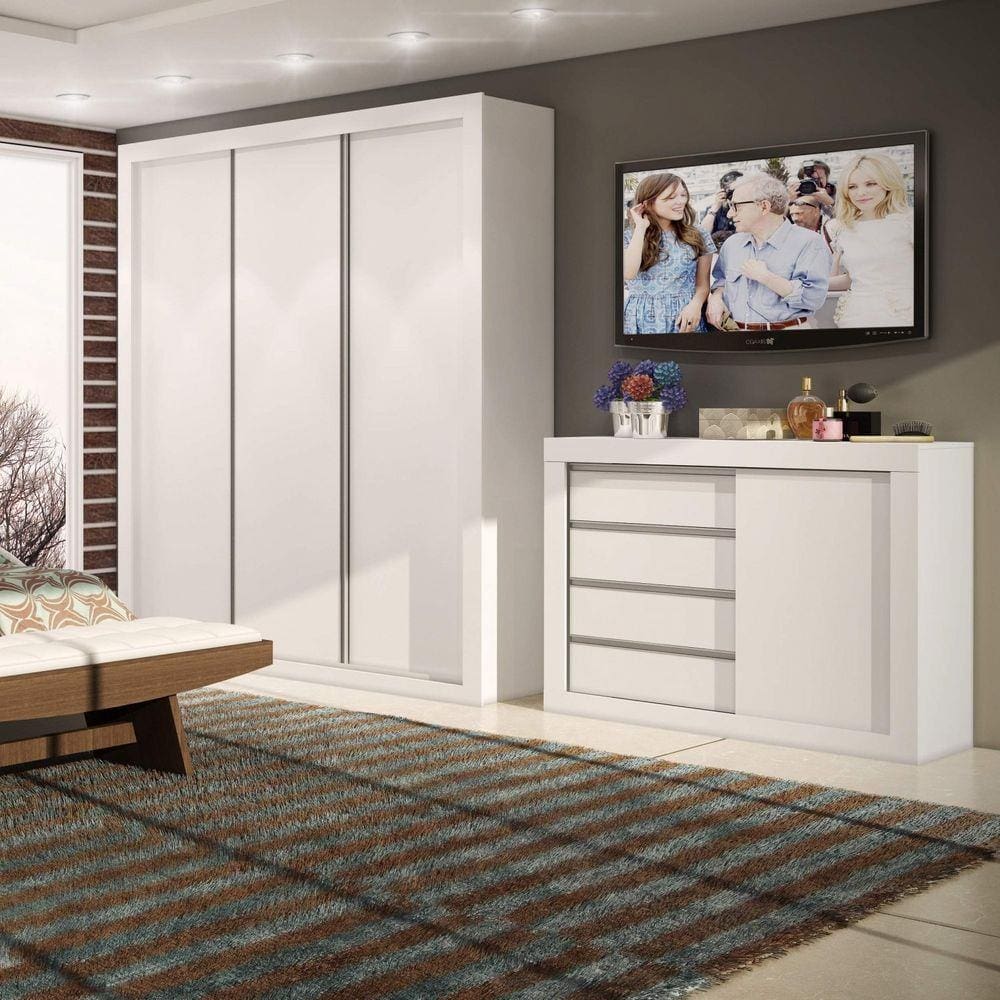 Quarto de Casal Laura com Guarda Roupa Casal 3 Portas e Cômoda Espresso Móveis