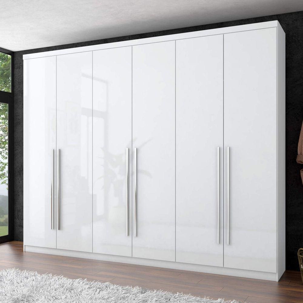 Guarda Roupa Casal 6 Portas 3 Gavetas Melvin Espresso Móveis Branco