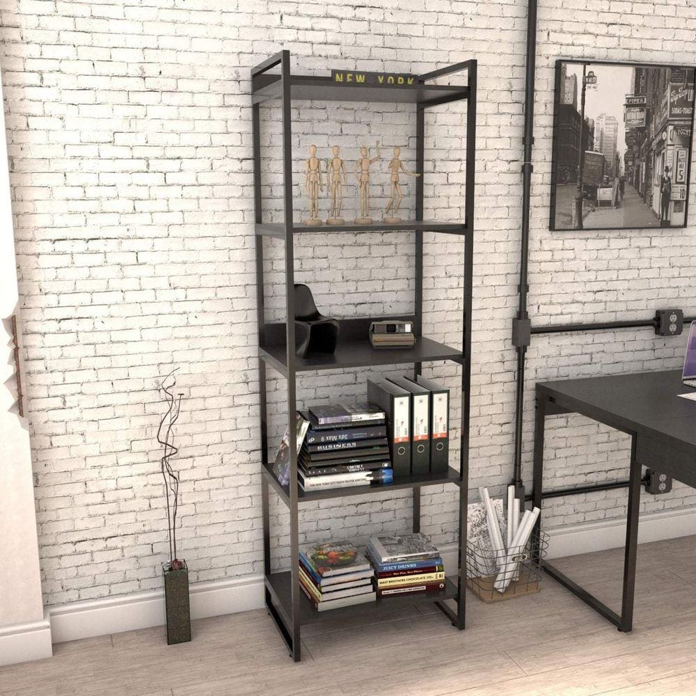 Estante Multiuso 5 Prateleiras 187cmx60cm Industrial Kuadra Compace Preto Onix