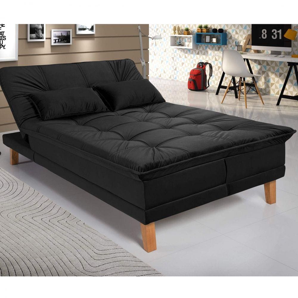 Sofá Cama Berlim Plus Império Estofados Preto