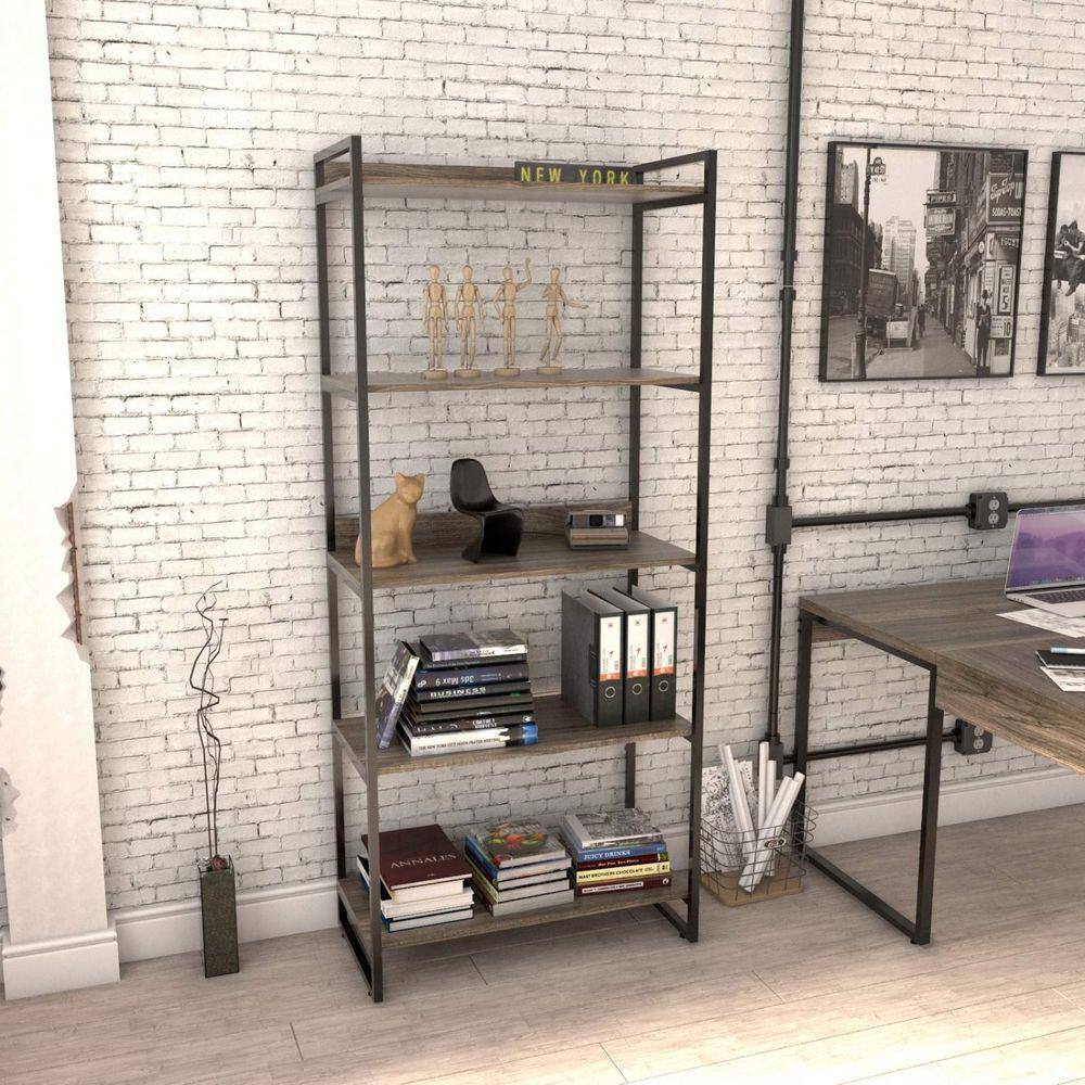 Estante Multiuso 5 Prateleiras 187cmx80cm Industrial Kuadra Compace Carvalho Dark
