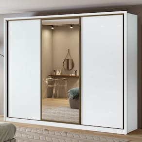 Guarda Roupa Casal com Espelho 3 Portas de Correr 6 Gavetas Spazio Glass