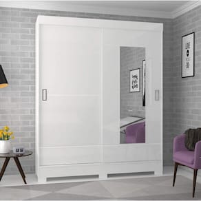 Guarda Roupa 2 Portas de Correr Briz Branco/Branco/Rosa