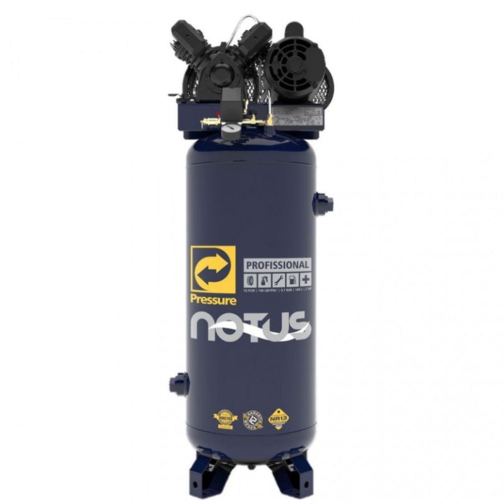 Compressor Pressure Notus 10 100 Litros 140 Libras 2 cv Monofásico Reservatório Vertical