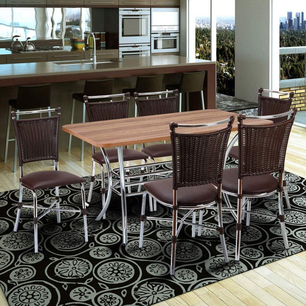 Conjunto Mesa Retangular em MDP e 6 Cadeiras 1892 Cozinha Fil Móveis Tabaco