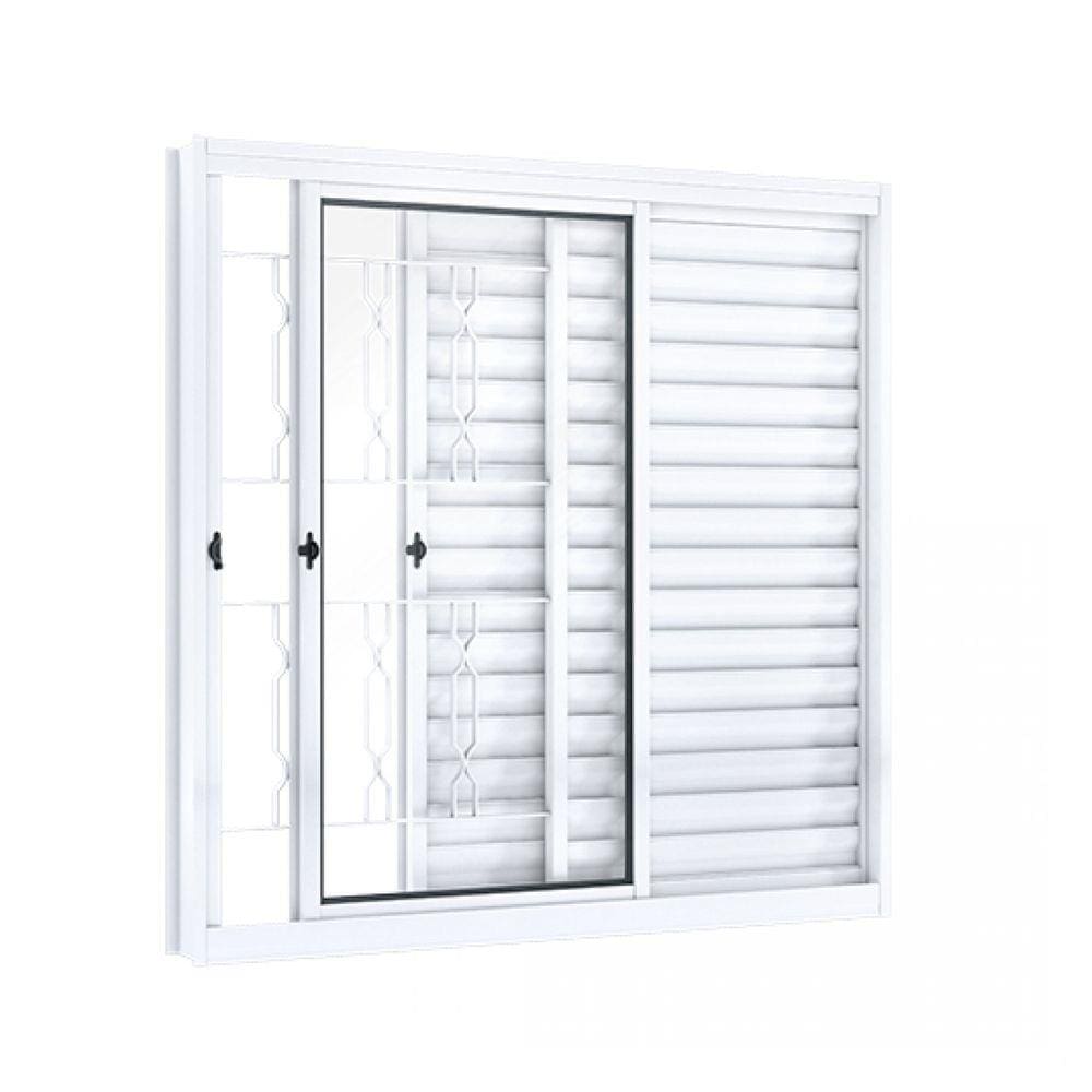 Janela de Correr Aço Veneziana 3 Folhas com Grade Mosaico Riobras  100cmx100cm Branco