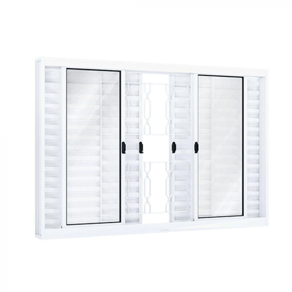 Janela de Correr Aço Veneziana 6 Folhas com Grade Mosaico Riobras 120cmx150cm Branco