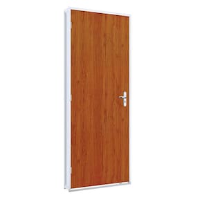Porta de Giro com Batente em Aço e Folha Mogno Riobras Pronta 215cmx75cm Branco