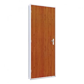 Porta de Giro com Batente em Aço e Folha Mogno Riobras Pronta 215cmx85cm Branco