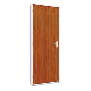 Porta de Giro com Batente em Aço e Folha Mogno Riobras Pronta 215cmx85cm Branco
