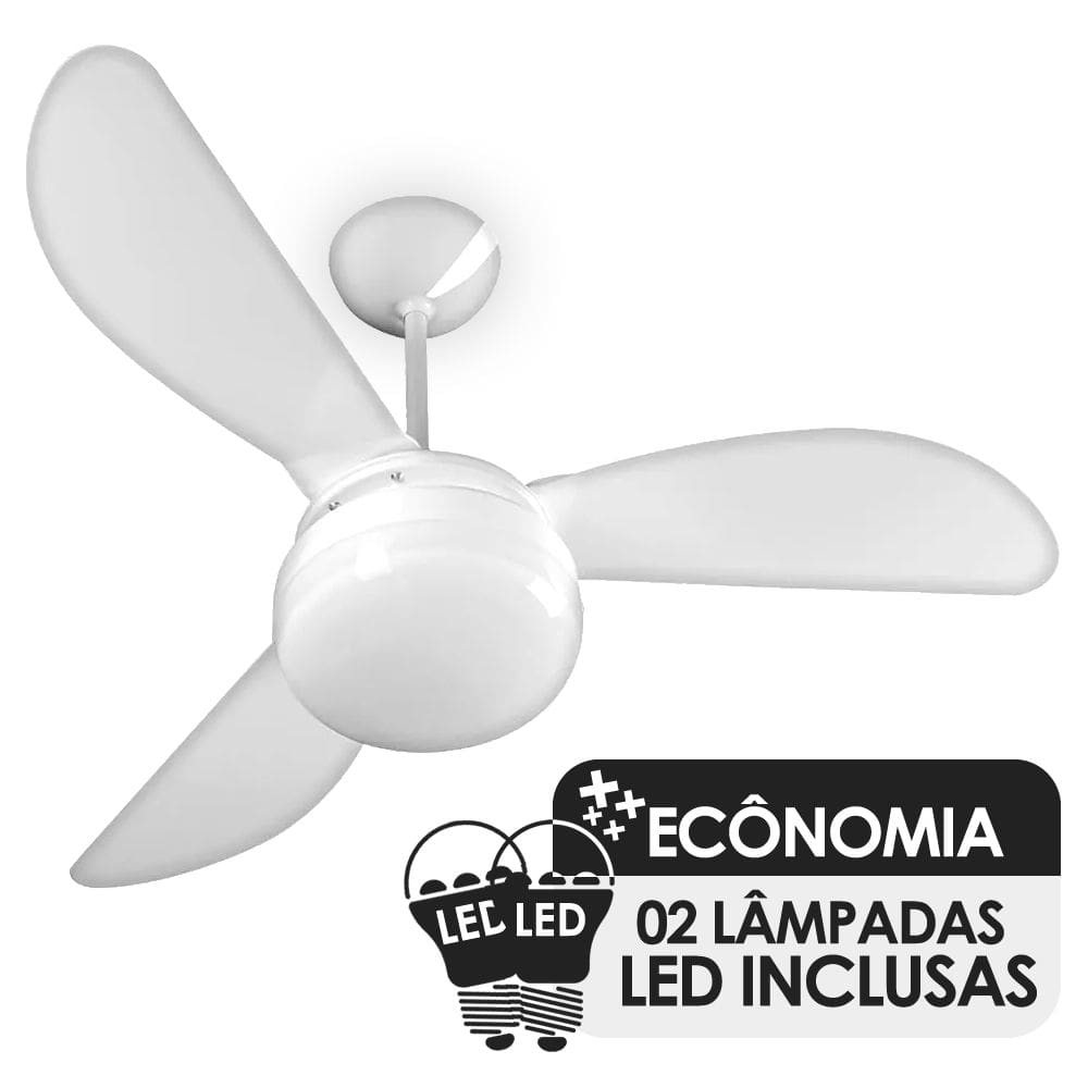 Ventilador de Teto Ventisol Fenix Branco 3 Pás, Cv3, 02 Lâmpadas Led Inclusas