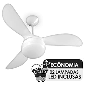 Ventilador de Teto Ventisol Fenix Branco 3 Pás, Cv3, 02 Lâmpadas Led Inclusas