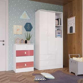 Quarto de Bebê Completo com Guarda Roupa e Cômoda Espresso