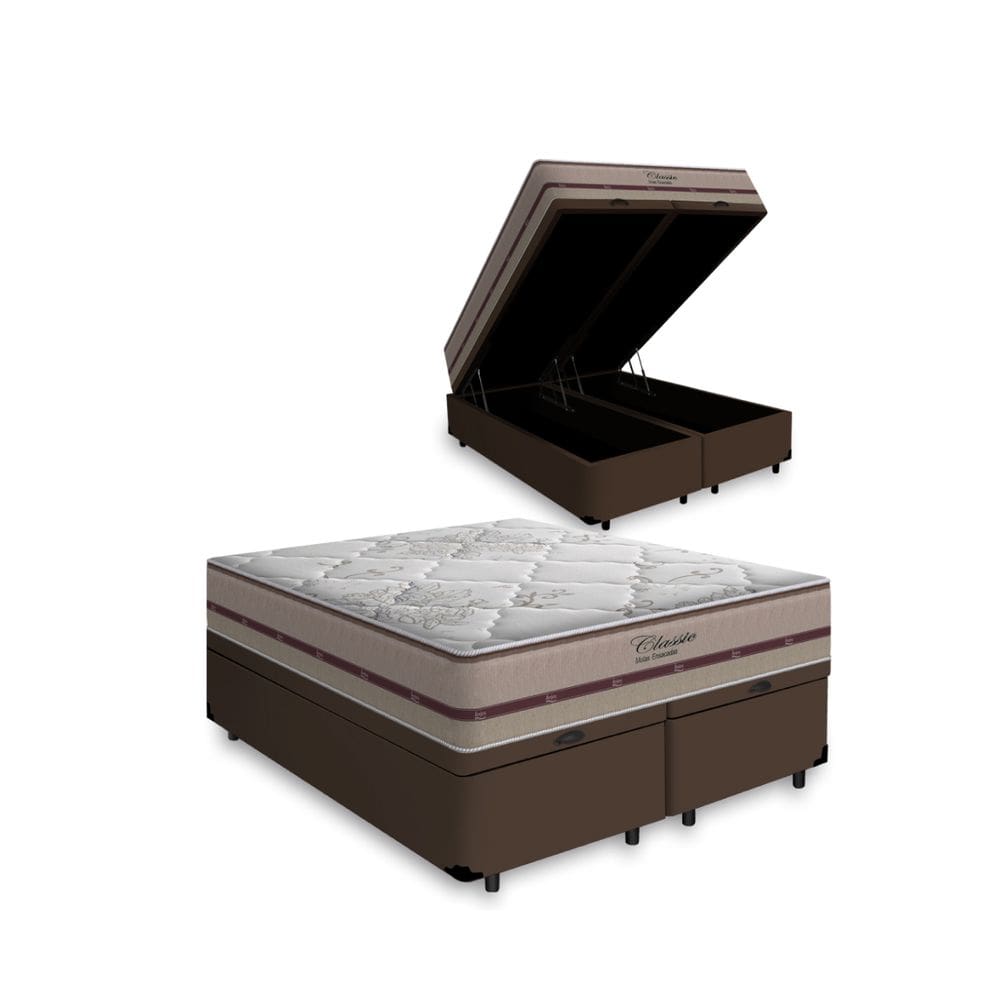 Cama Box Com Baú Super King + Colchão De Molas Ensacadas - Anjos - Classic - 193x203x68cm
