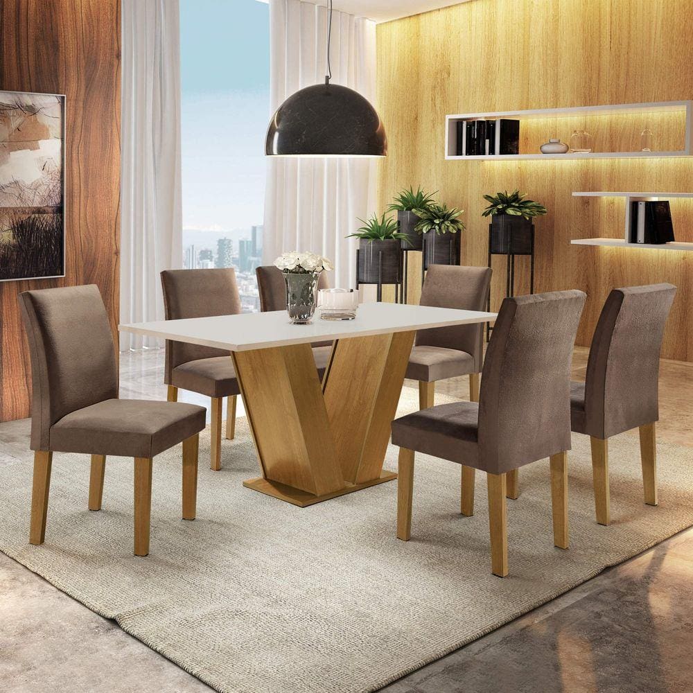 Conjunto Sala de Jantar Mesa Tampo MDF 6 Cadeiras Espanha Espresso Móveis Ypê