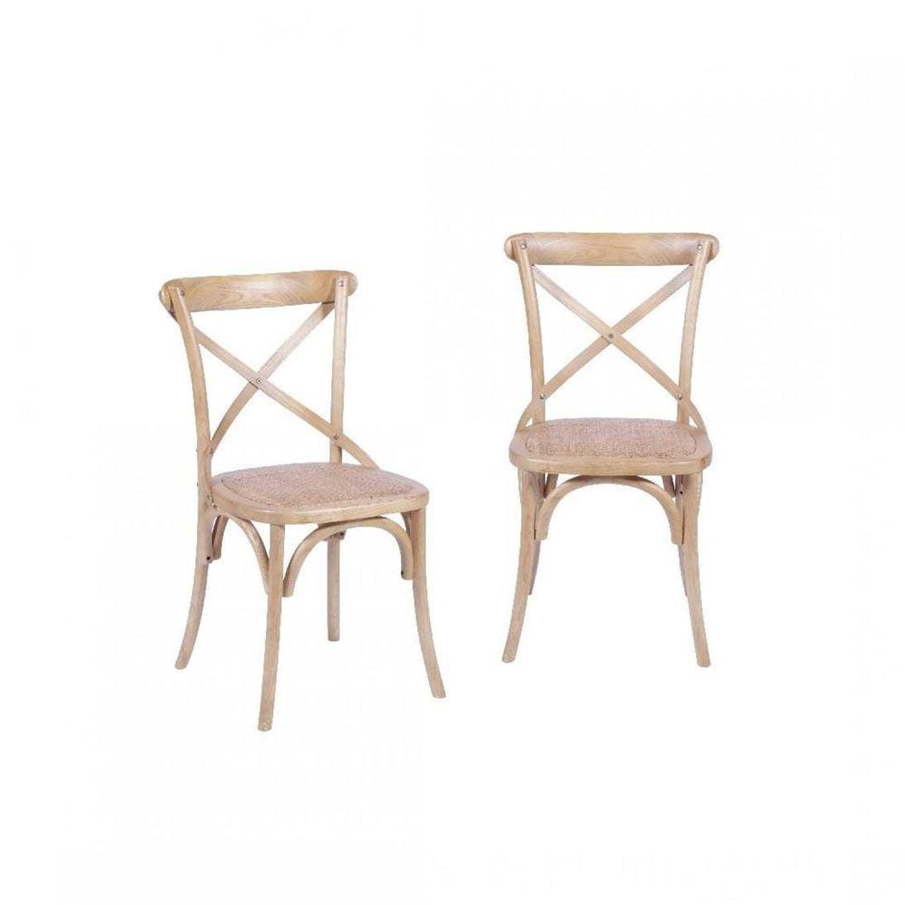 Conjunto 2 Cadeiras de Madeira e Assento em Rattan OR Design Madeira