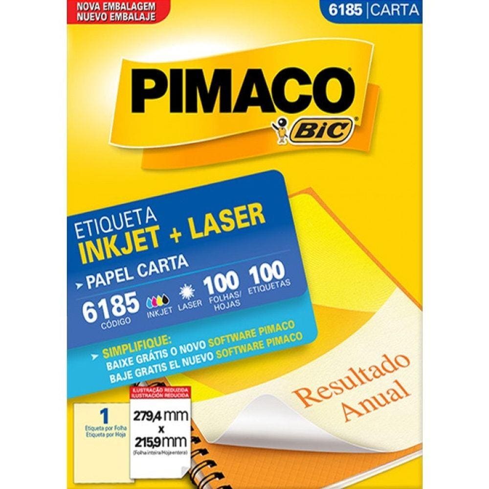 Etiqueta Carta 6185 279,4x215,9 ink-jet/laser Pimaco 100Fls