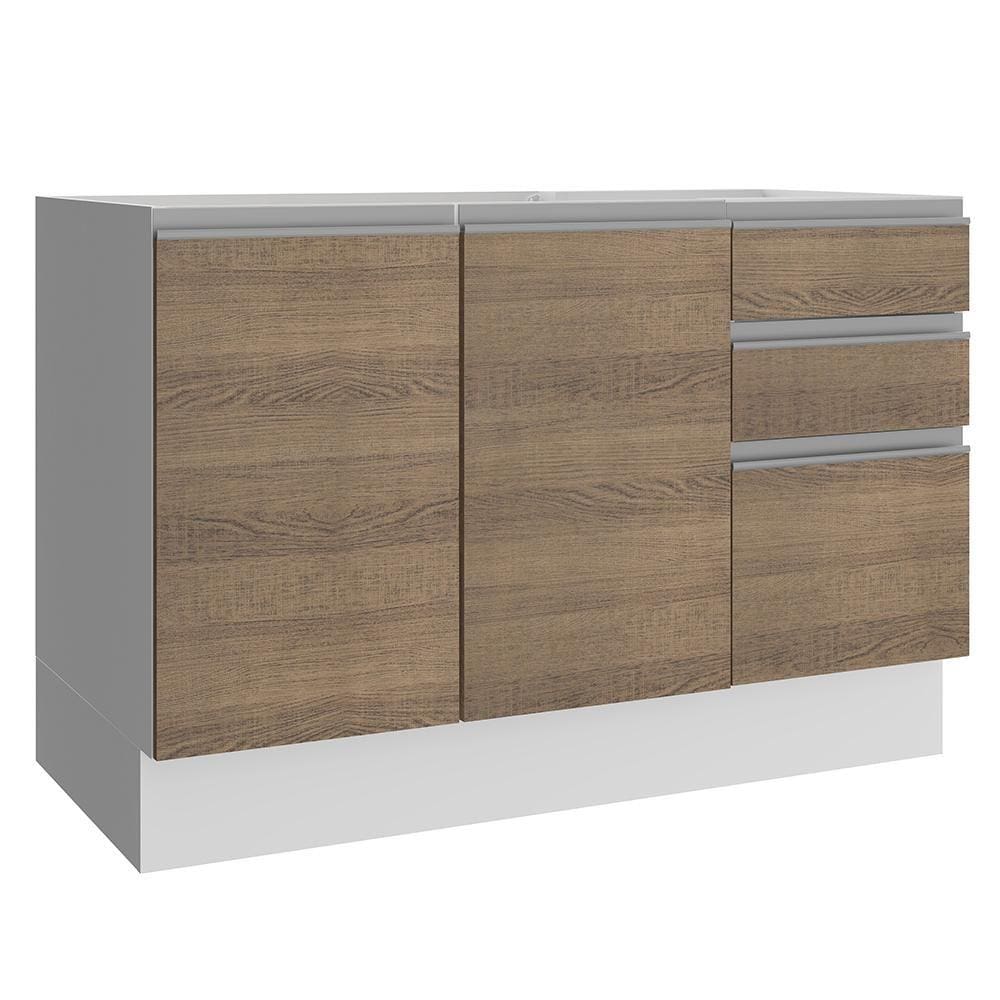 Balcão Gabinete de Pia Madesa Acordes 100% MDF 120 cm 2 Portas e 3 Gavetas - Branco/Rustic