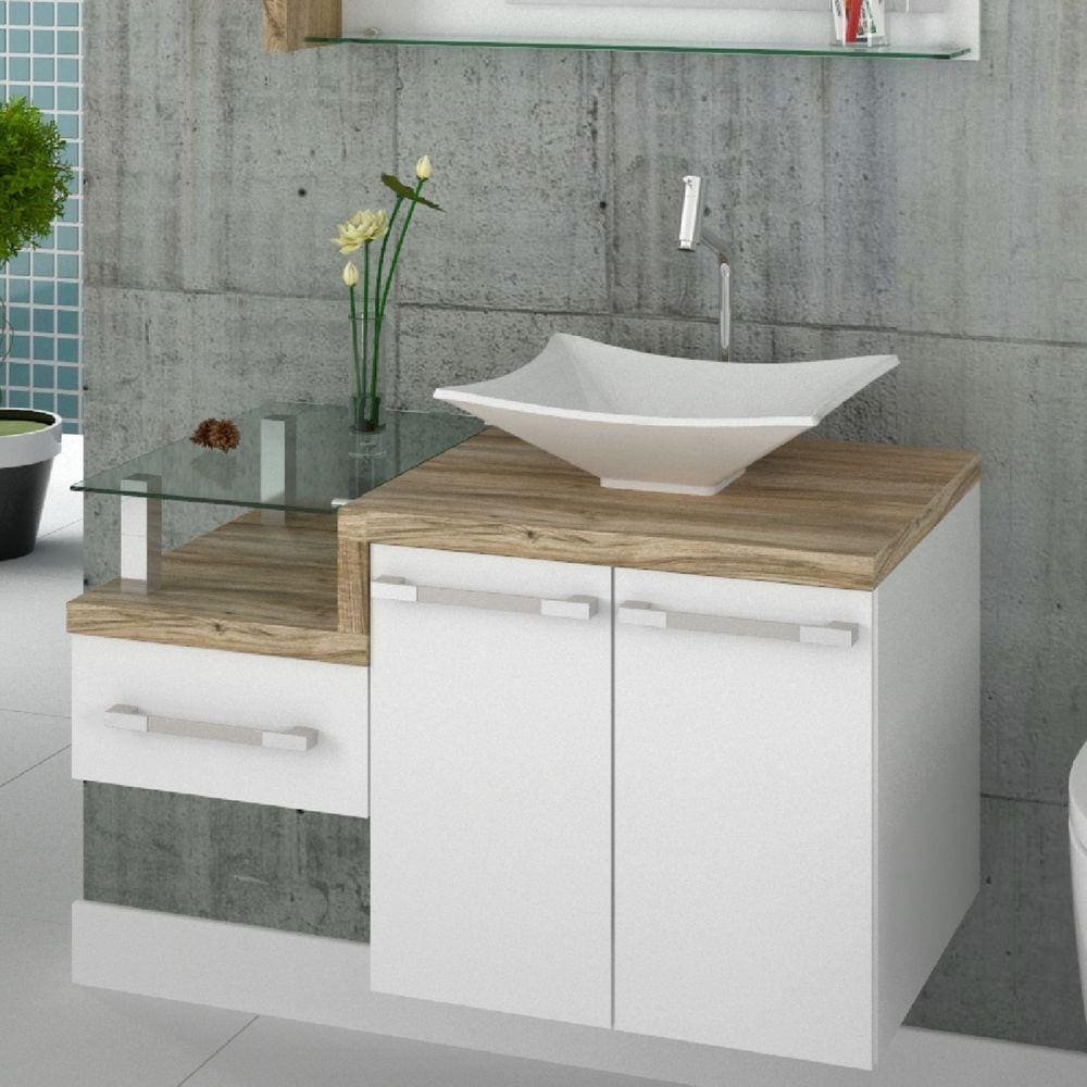 Gabinete para Banheiro Legno 830W Compace Branco/Carvalho