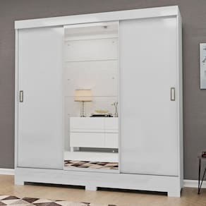 Guarda Roupa Casal com Espelho 3 Portas 2 Gavetas Atenas Yescasa Branco