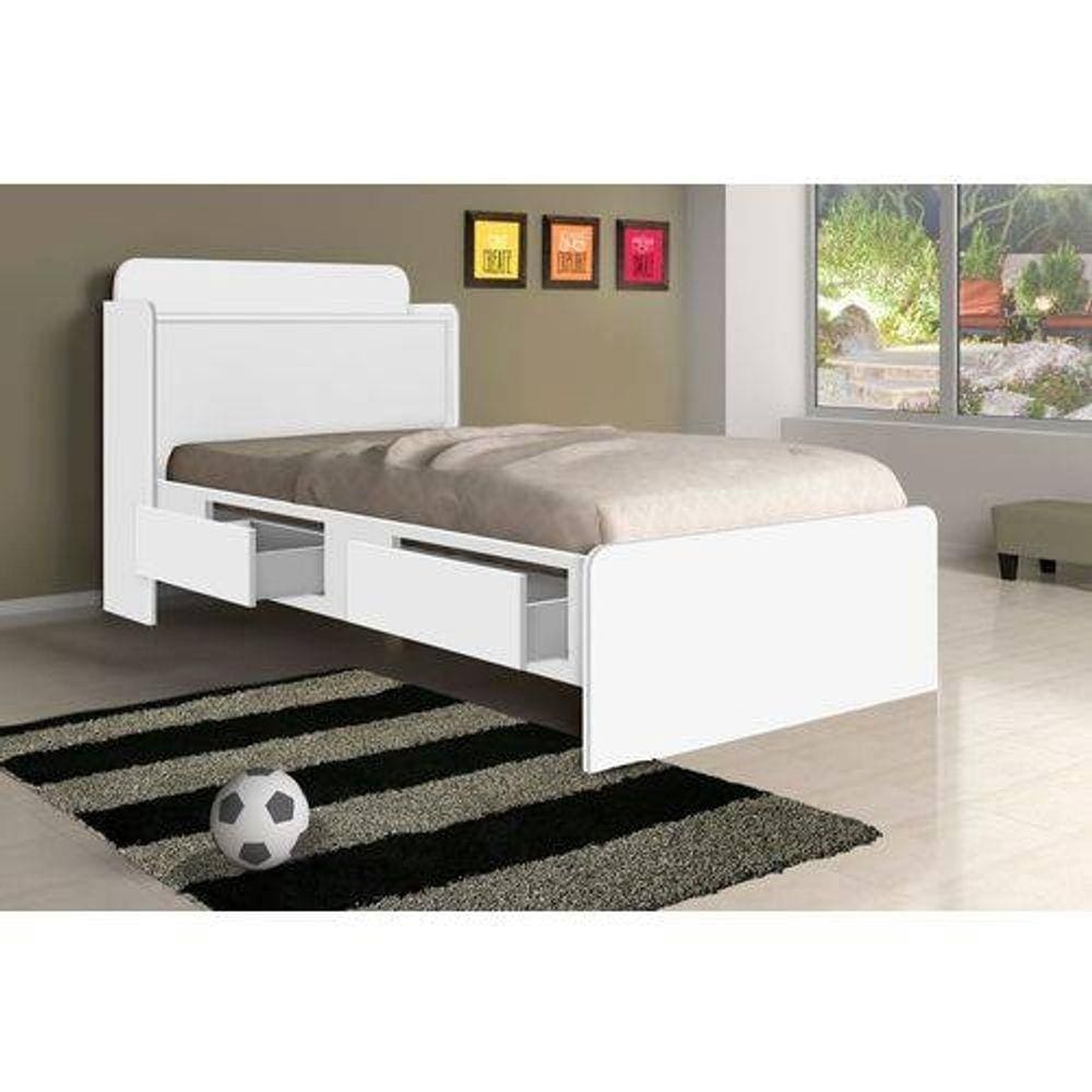 Cama Solteiro Tamires Baú Branca