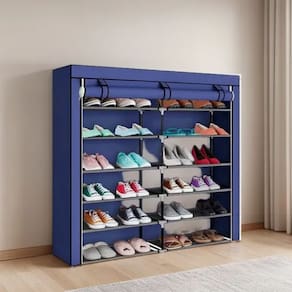 Sapateira Dobravel Decoteam De Pano Com 6 Andares Duplo Azul 8858-6-6-2